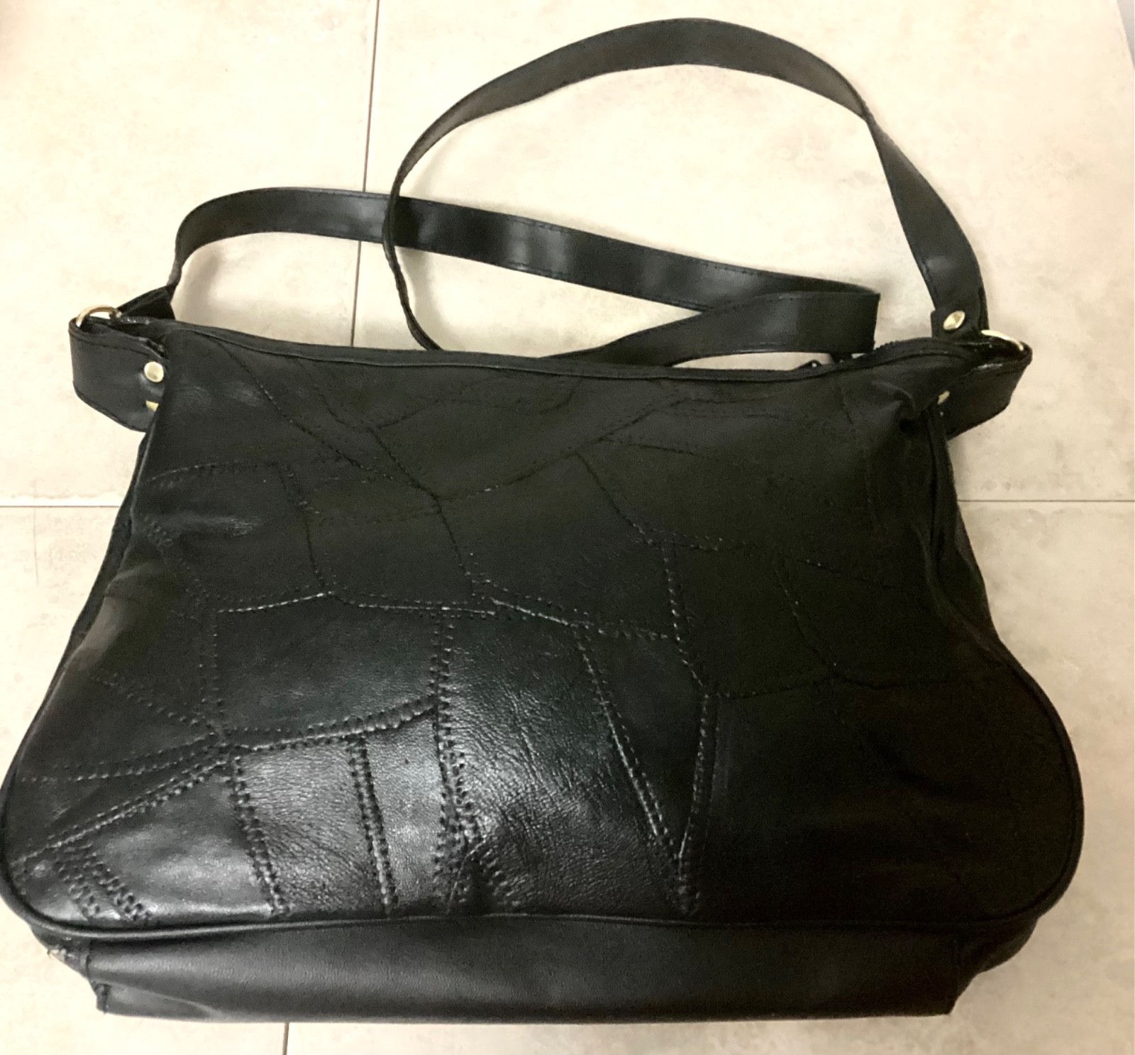 Genuine Leather Black Patchwork Crossbody Bag/Pur… - image 6