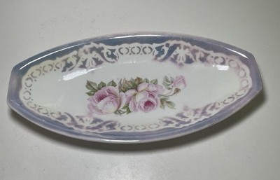 Vintage Three Crown China From Germany Celery Dish Pink Roses Unique Trim