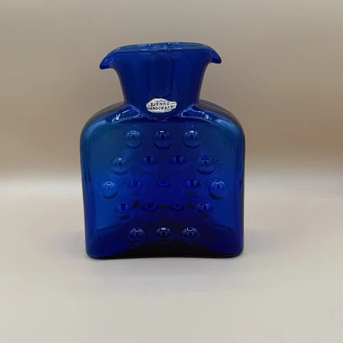 Vintage Blenko Glass HoJo 384 Water Bottle in Sapphire with Original Sticker HTF