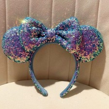 Disney Parks Blue Sequin Aurora Minnie Mickey Mouse Ears Bow Headband Gifts