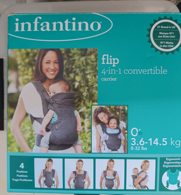 Infantino Flip Babytrage grau, 4-in-1, für Säuglinge 3.6-14.5 kg, verstellbar