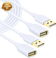White USB Extension Cable, 2-Pack USB 2.0 10Ft/3M Type a Male to a Female Extens