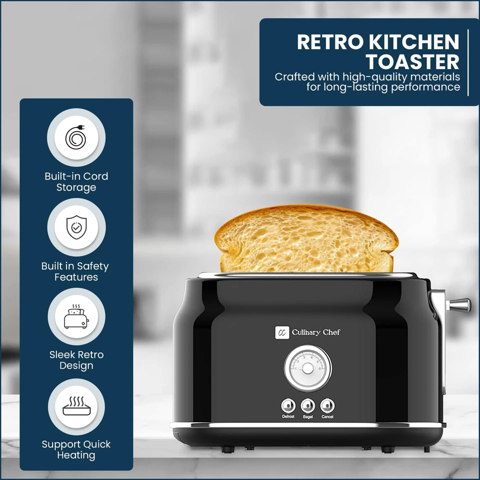 , 2 Slice Toaster, Retro Style, Wide Slot for Bread, English Muffins, Croissa... - Image 2 of 4