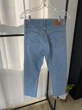 Levi's Wedgie Straight Light Blue Distressed Denim Jeans Women Button Accents