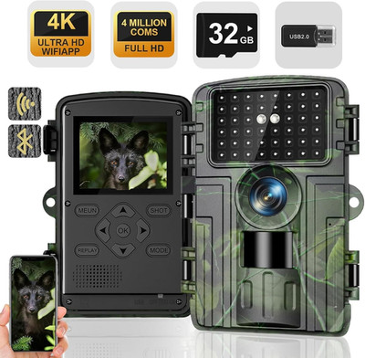 Wildkamera, 4K Video Wildtierkamera, 60MP Full HD WLAN mit Handyübertragung APP,