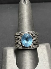 HANDMADE HEAVY ORNATE UNISEX 925 STERLING SILVER AND TOPAZ RING SIZE 9