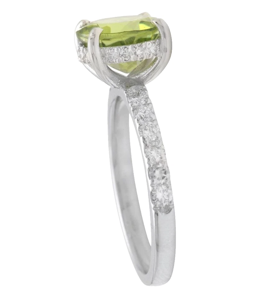 Engagement 2.50 Carats Natural Green Peridot Halo Ring In Solid 14K White Gold - Image 3 of 4