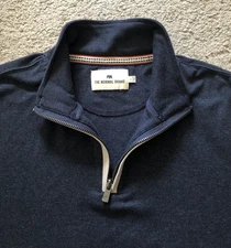 Normal Brand Sweater Blue Quarter Zip Stretch Knit Pullover Casual Men's Size S