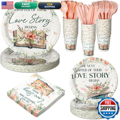 Yungyan 252 Pcs Next Chapter Love Bridal Shower Party Tableware Set Included