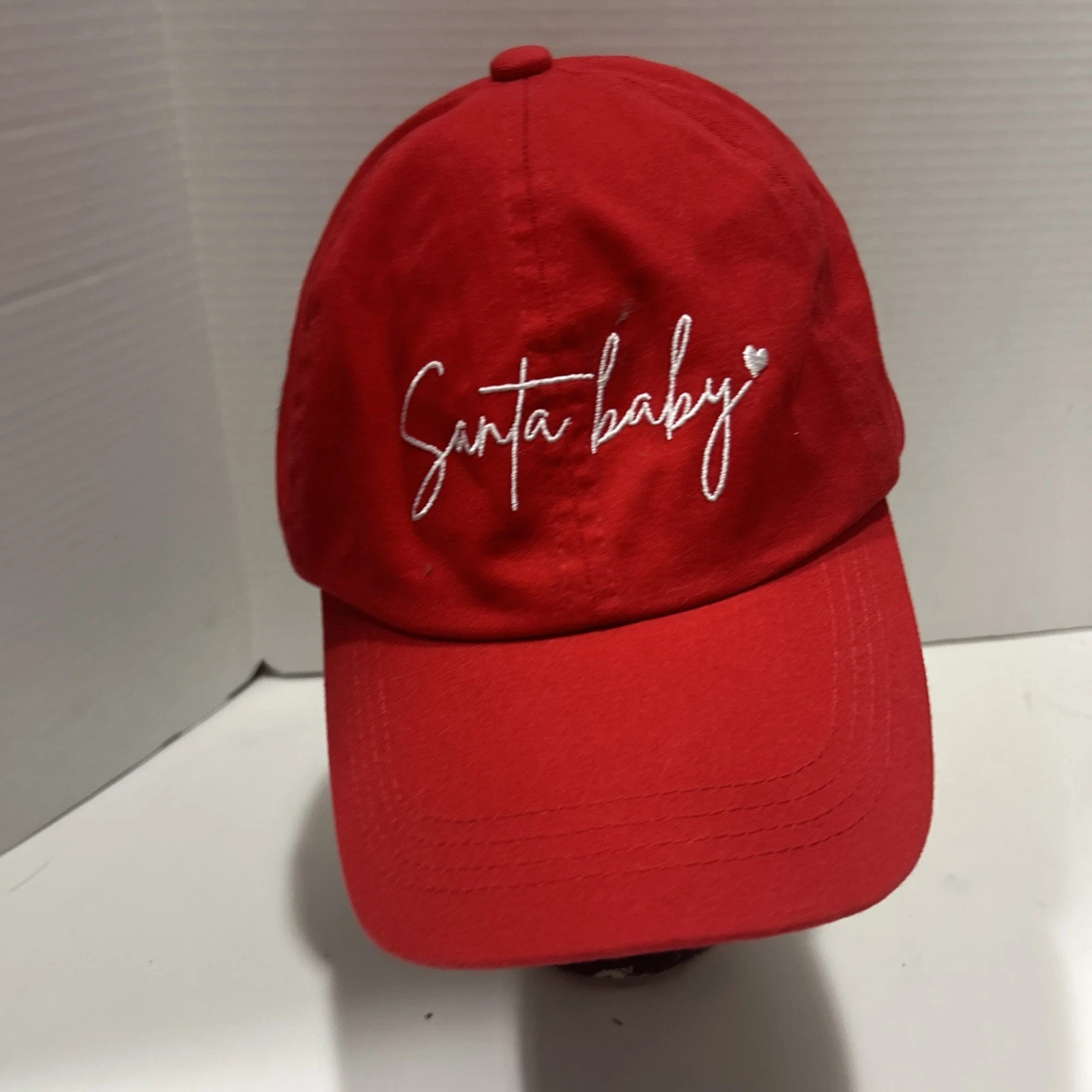 David and Young Red Baseball Cap Santa Baby Embroidered Heart OS Cotton Hat