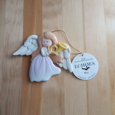 Angel Bliss Holding Trumpet Ceramic Ornament 3'' with Tag