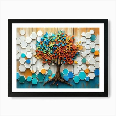 Lebendig mit einem skurrilen Baum, weiß gerahmtes Wandbild Poster Leinwanddruck Bild