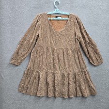 Tahari Women Dress M Brown Polka Dot A-Line Ruffle Tiered Long Sleeve