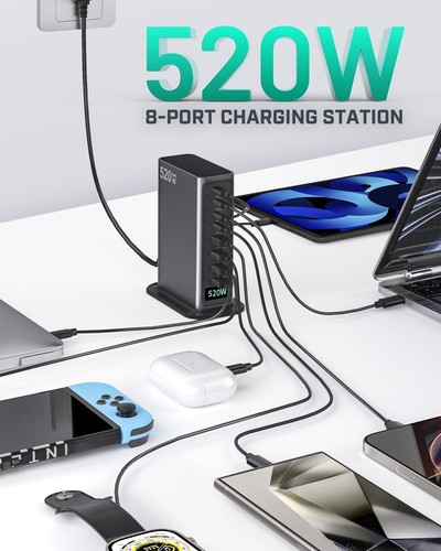 520W USB C Charger Block, 8 Ports GaN Fast Charging Station Hub, PD 100w Type... - Picture 2 of 7