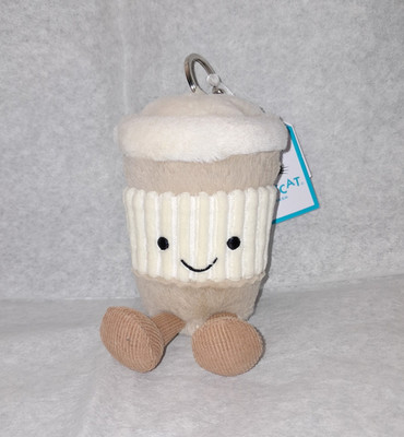 AUTHENTIC Jellycat Coffee To Go Bag Charm Keychain NWT Rare - Fast Ship from US