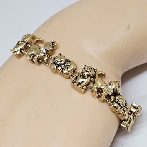 Vintage Avon Kitty Cat Charm Slider Bracelet Gold Tone Jeweled Cat Lovers - Bild 10 von 12