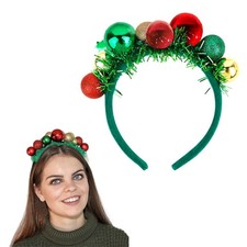 Christmas Headband for Women, Red Green Gold Holiday Bell Hair Accessories