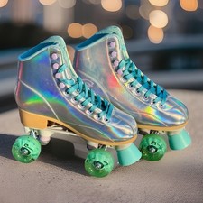 Candi Girl Carlin Roller Skates Sz 7 Holographic w/ Kemistry Wheels SureGrip Bag