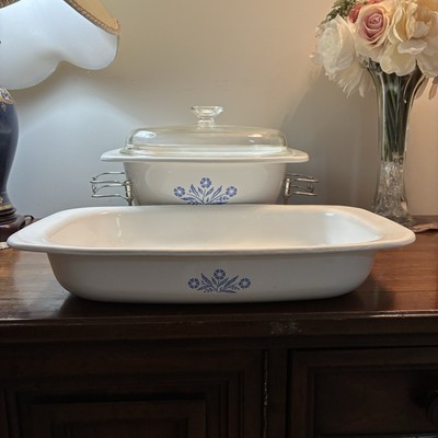 Vintage Corningware Blue Cornflower 4qt Dutch Oven W Lid+Roaster+Stand Fits Both