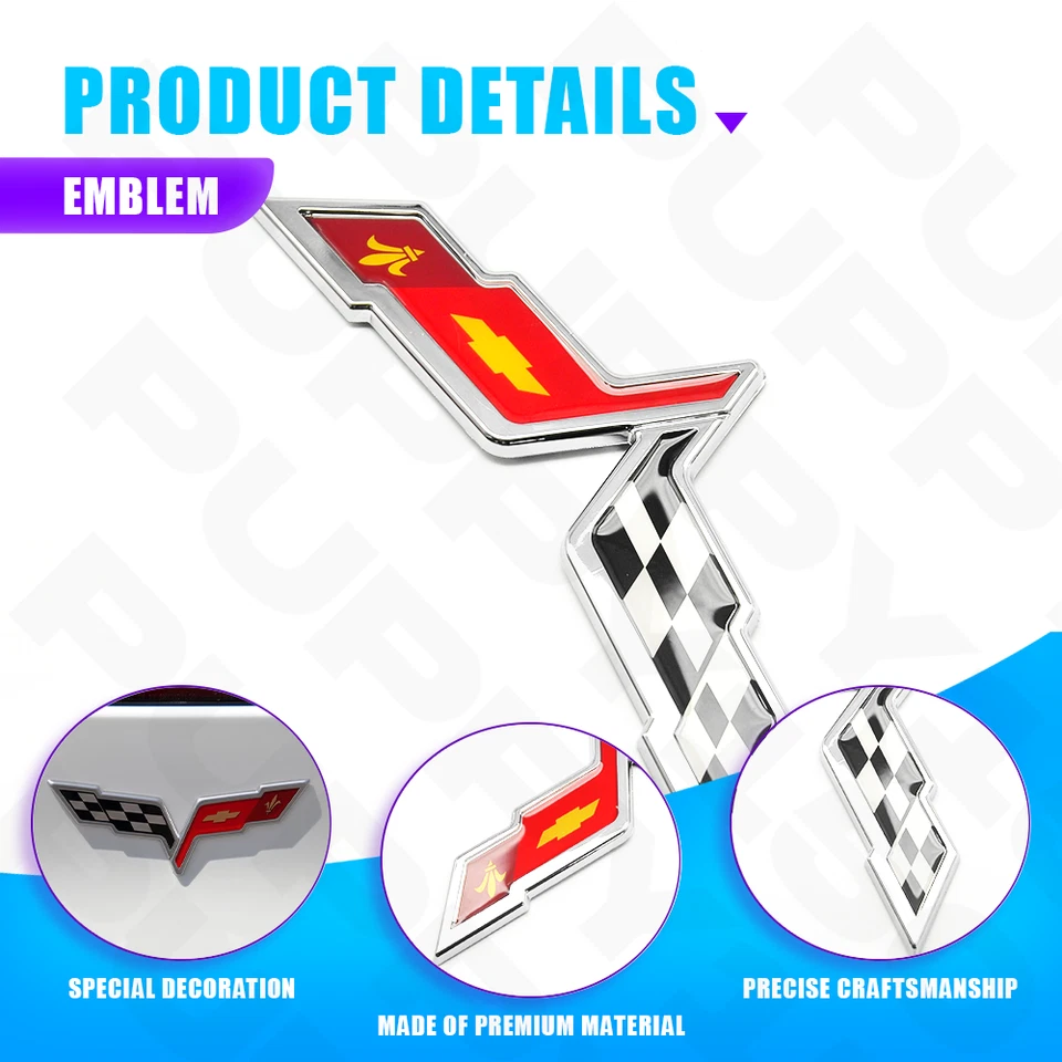 2Pcs Front & Rear 3D Emblem Crossed Flags Badge For C6 Corvette Sport 2005-2013 Foto 4 de 4