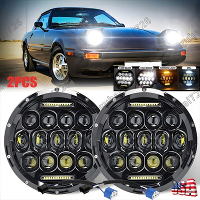 for Mazda RX-7 fb 1979-1985 Brightest 2PCS 7'' Inch Round LED Headlights Halo DRL