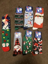 Christmas Socks Assorted (Lot of 7) Fits Shoes Size 6-12. New With Tags.