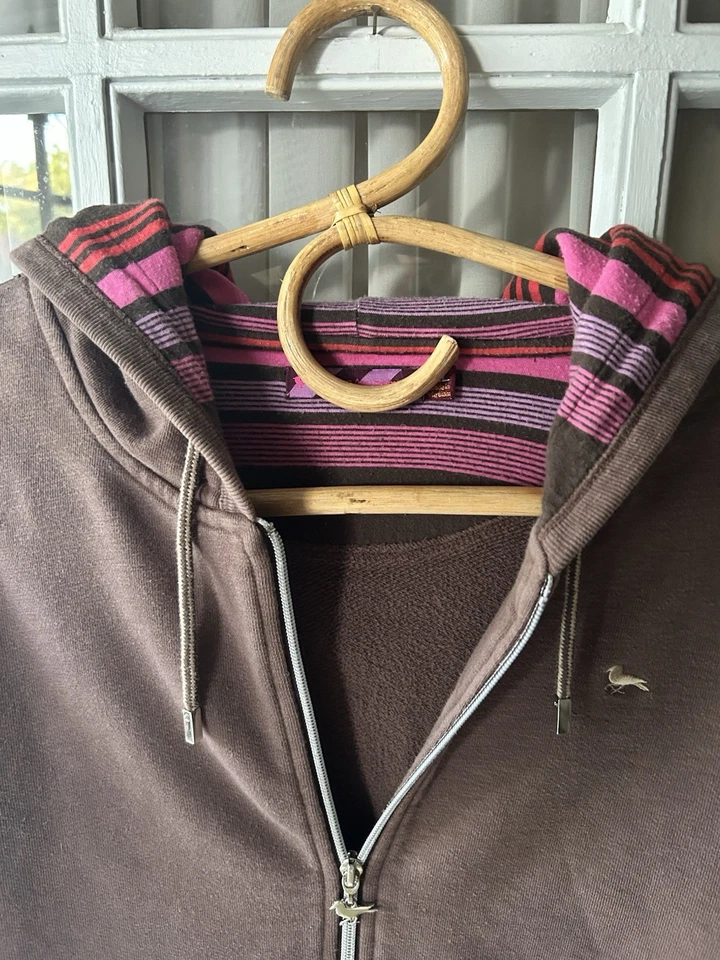 Sudadera con Capucha Moderna Diversión Cremallera Para Hombre XL Marrón/Capucha a Rayas Foto 2 de 4