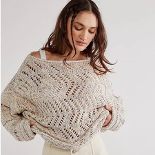 Free People Confetti Knit Cropped Sweater Cream Multi OB1466727 S/P Boxy