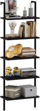 Ladder Shelf Open 5-Tier Bookshelf Wall-Mounted Black Wood Bookcase Storage Rack