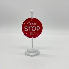 Santa Stop Here Mini Metal Red  White Christmas Sign New