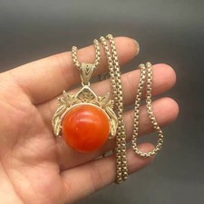 Vintage Style Red Bead Necklace Pendant Round Bead Charm Jewelry Accessory