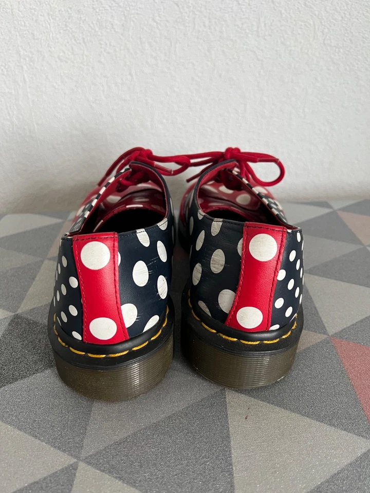 Dr. Martens Meris в горошек 3 глаза туфли - редкая красный/темно-синий/белый - Великобритании 7/США 9/EU41 - Изображение 2 из 4