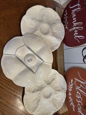 Set of 3 Gien France White Relief Molded Floral Majolica Oyster Artichoke Plates