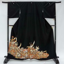 Japanese Kimono polyester wedding kimono Black tomesode "kurotomesode" 5002