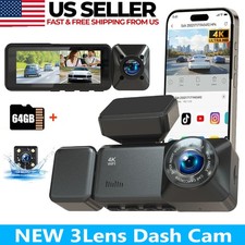 YOZZLOO 3.16'' Dash Cam 4K 1080P Front Inside Rear 3Lens WIFI W/64GB Memory Card