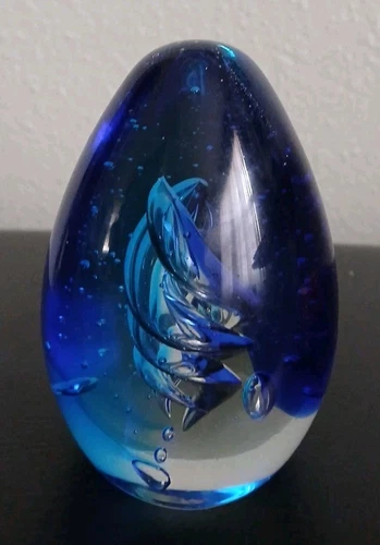 Vtg Murano STUNNING Blue Abstract Spiral Art Glass Paperweight 3¾"H RJ