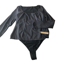 NWT Lined Bodysuit Long Sleeve Womens Medium Layers Party Clubwear Black Goth