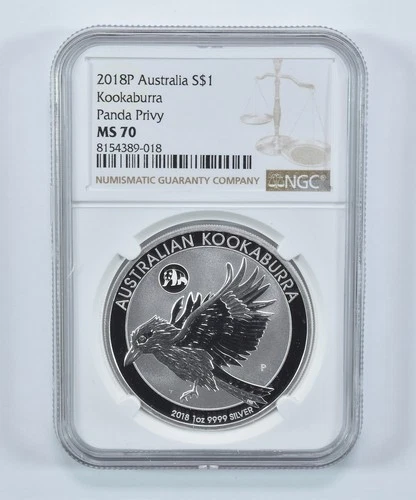 2018 P Australia 1 Dollar Silver Kookaburra Panda Privy MS70 NGC *6362