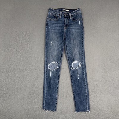 Levis Jeans Womens 25* Blue 721 High Rise Skinny Distressed Denim Raw Hem Cotton