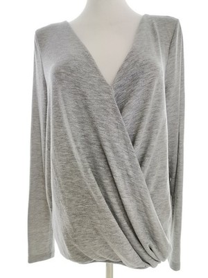 VERO MODA Damen Wickelbluse Gr. S Grau Langer Ärmel Einfarbig V-Ausschnitt