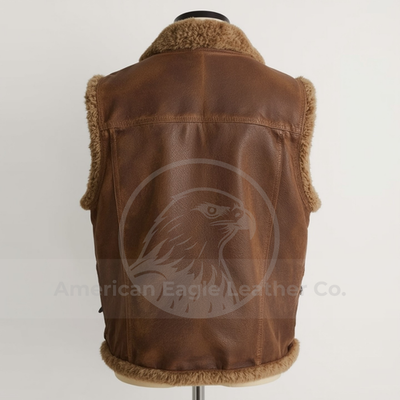 Mens Aviator B3 Shearling Bomber Pilot Leather Vest Brown Genuine