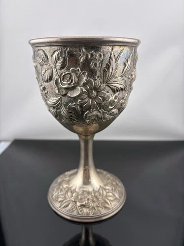 ONE x Antique S Kirk & Son Inc Sterling Silver Repousse Goblet 401 Floral Cup