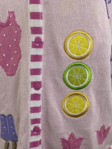 Quacker Factory 1X Cardigan Sweater Pink Short Sleeves Summer Button Front - Picture 3 of 12