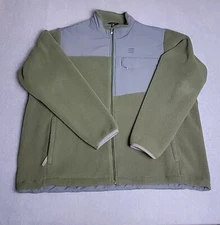 Lands End Fleece Jacket Mens 2XLOlive Green Full Zip Outdoors Hiking Lightweight