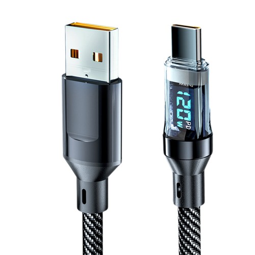 Kabel USB C na USB C 120W Przewód szybkiego ładowania Wyświetlacz LED typu C Szybka ładowarka - Zdjęcie 13 z 21