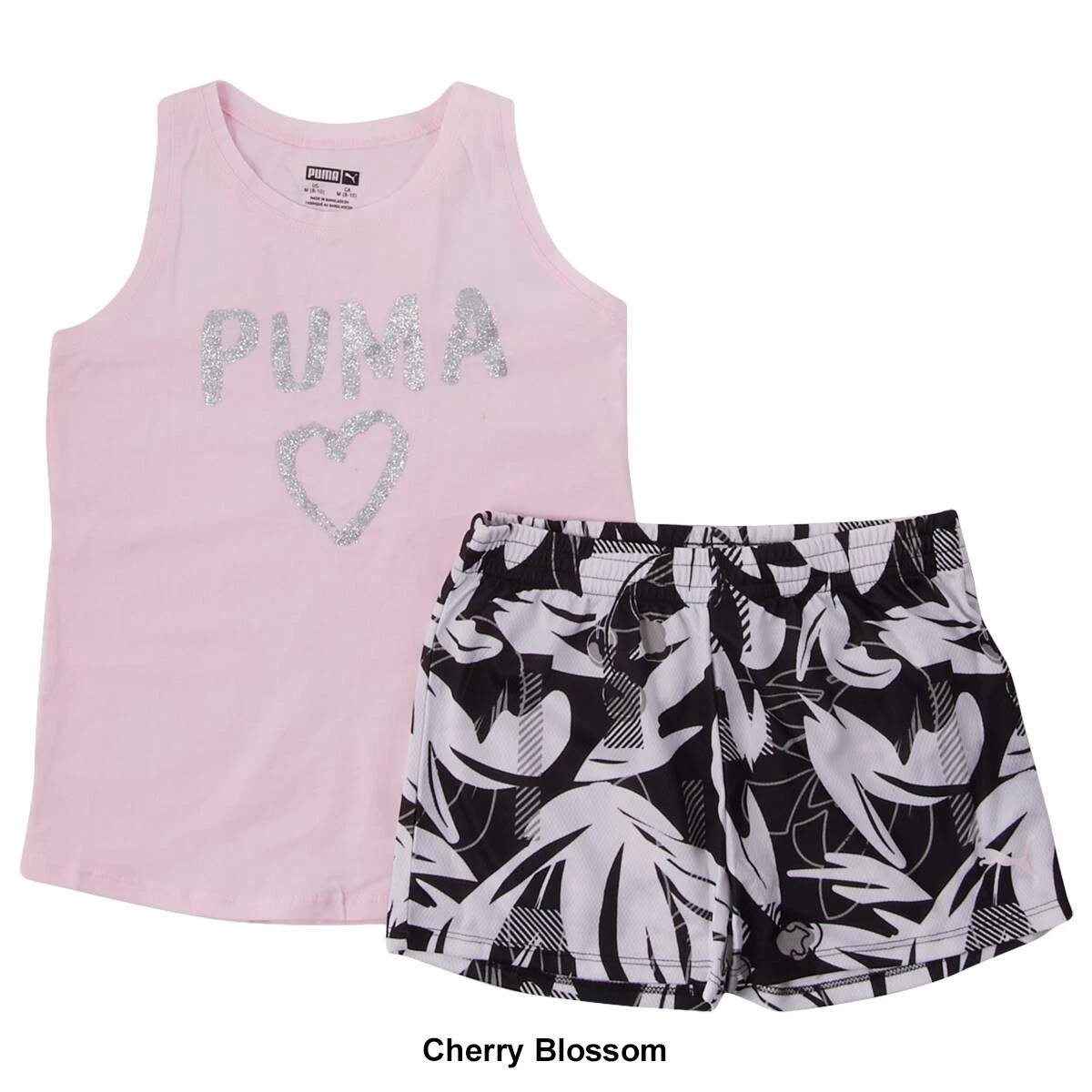 NWT Puma GLITTER & CHERRY BLOSSOMS 2-PIECE SHORTS SET BIG GIRL'S S OR M