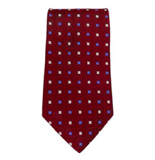 Brooks Brothers Makers Neck Tie Silk Red Squares Woven England Made USA Mens