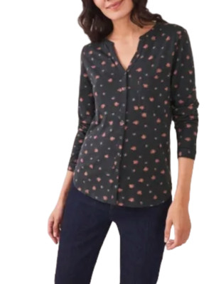 White Stuff Damen Langarm Bea Printed Jersey Shirt - Schwarz Mix