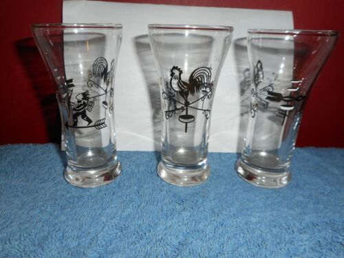 Bicchieri da succo vintage LIBBEY GALLO BANDERUOLA INDIANO Pilsner vetro set di 3 - Foto 3 di 12