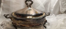 Vintage Silver Plated Pyrex Serving Bowl With Matching Lid And Stand